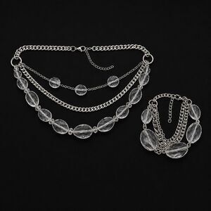 Set of 2 - Nena Necklace 18" - 21" & Bracelet 9" - 12" Silver Tone & Clear Beads